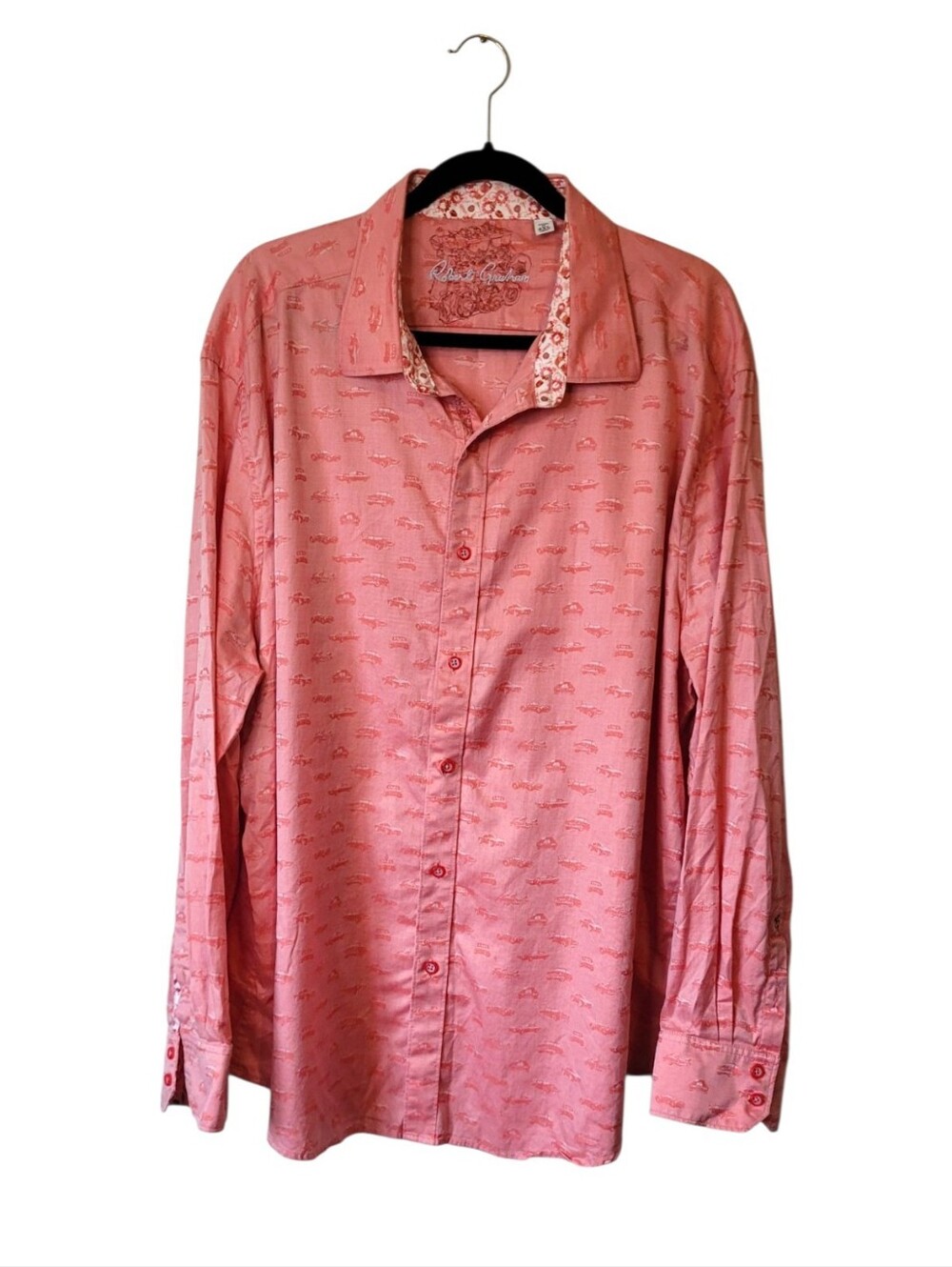 Robert Graham Men's Salmon Car Motif Long-Sleeve Button-Up Shirt Size 4XL.